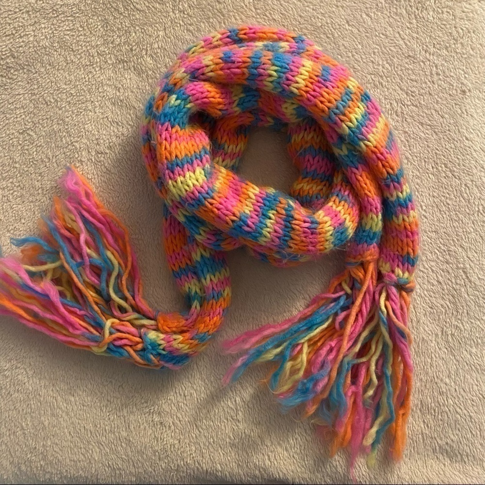 HANDMADE Neon Winter Scarf with fringe​​​​​​